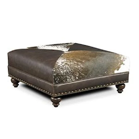 Juno Cocktail Ottoman with Nailheads and Traditional Turned Legs
